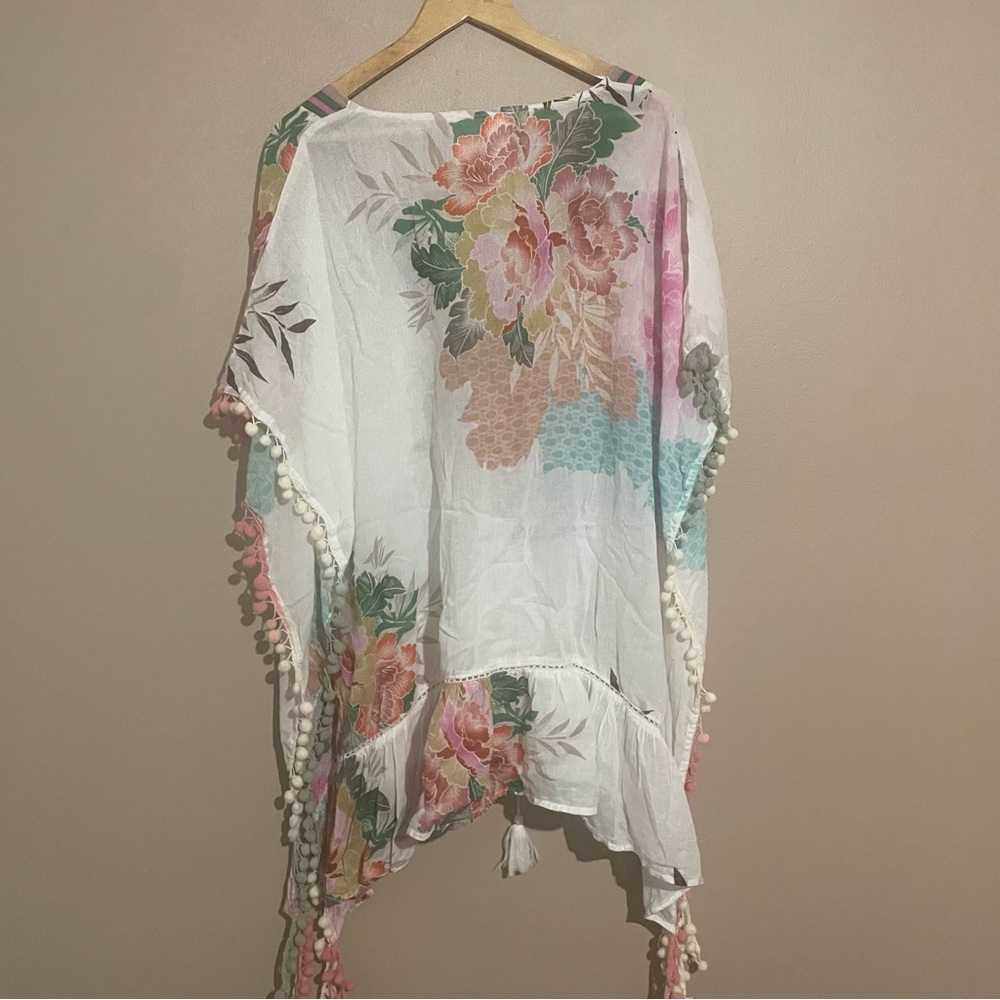 Z&L Made With Love Europe Boho Floral Swim/ Swimsuit Pom Pom Cover Up - Picture 2 of 3